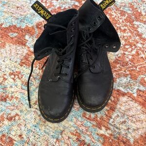 Dr. Martens Black Leather Boots with Yellow Accents